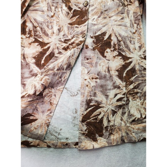 Coldwater Creek Jacket Womens Medium Brown Floral Linen Long Sleeve Button Front - Picture 6 of 10